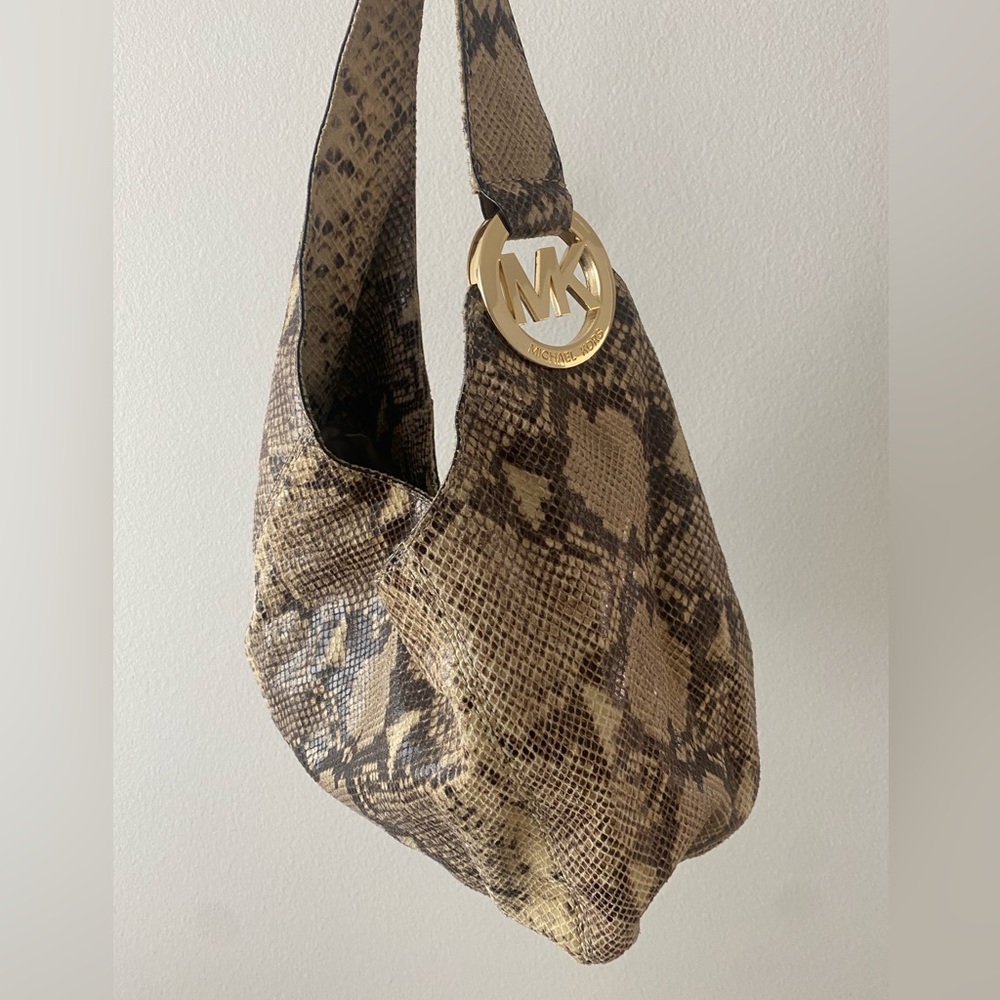 Michael Kors Python Snakeskin Hobo Purse in Grey Taupe